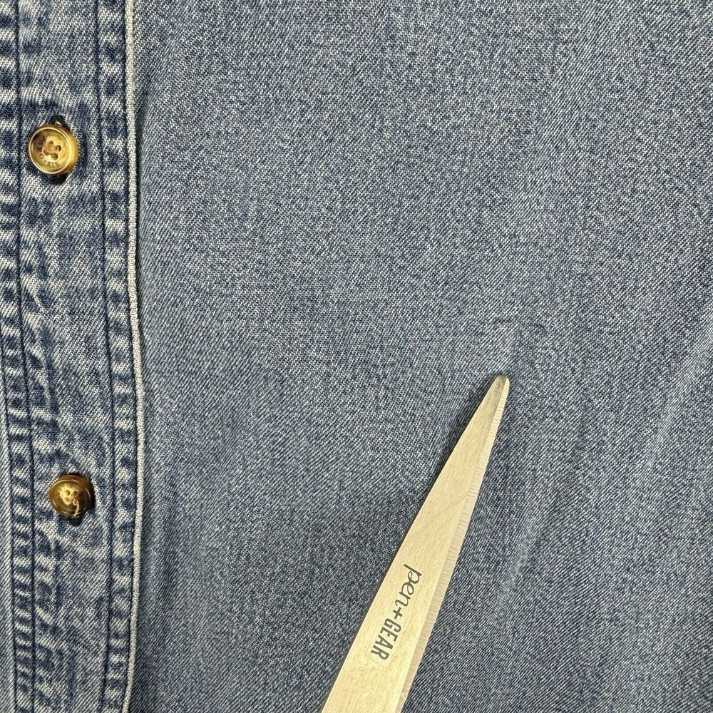 Vintage Orvis Womens 12 Denim Long Sleeve Button Up Shirt‎ Blue Hong Kong Collar - Picture 5 of 8